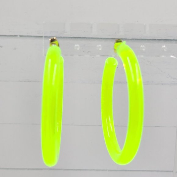 2" Yellow 80's Retro Neon Translucent Tube Lucite Hoop Earrings - Picture 7 of 11